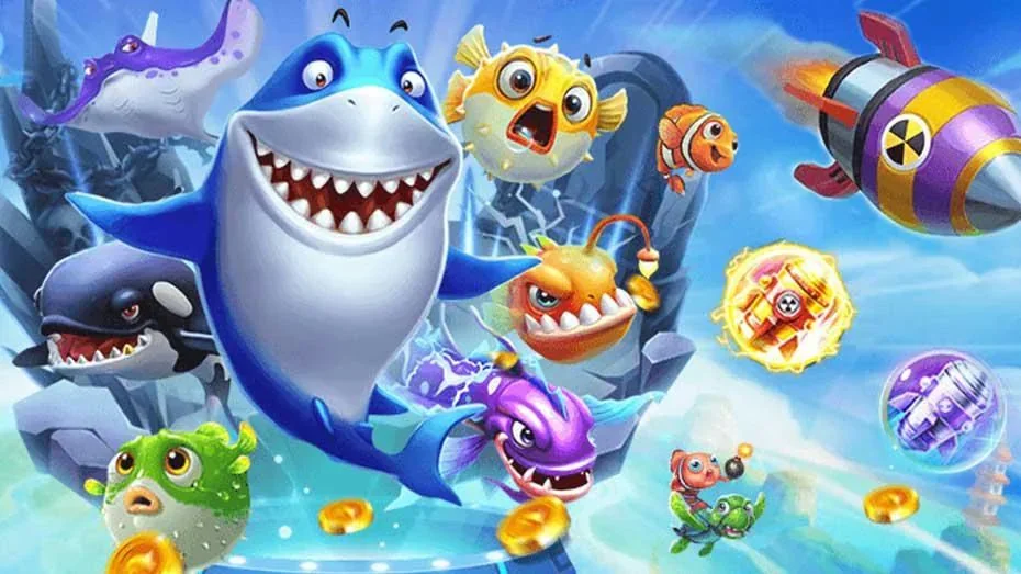 Adegan target ikan dan meriam dalam permainan arcade bawah laut